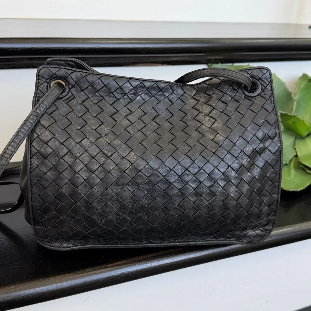 Bottega Veneta Black Intrecciato Leather Shoulder Bag